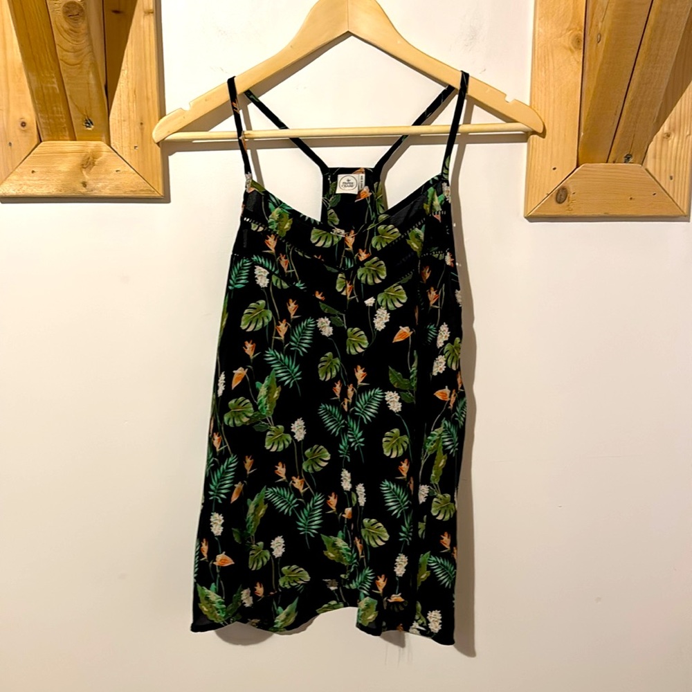 Paper Crane Black Camisole with Leafy Print